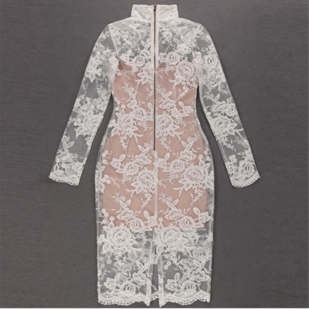 WHITE LACE BANDAGE DRESS - Picture 2 of 3